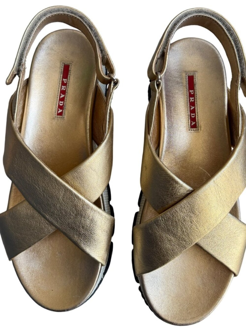 Prada Metallic Gold Leather Platform Slingback Sandals Size 39 / US 8.5